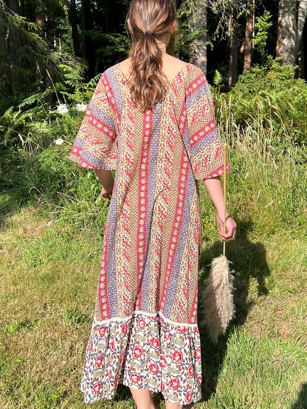 Boho Kaftan Floral Patchwork Maxi Dress Hippie MuuMuu Caftan Two Potato - Picture 13 of 16